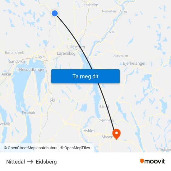 Nittedal to Eidsberg map