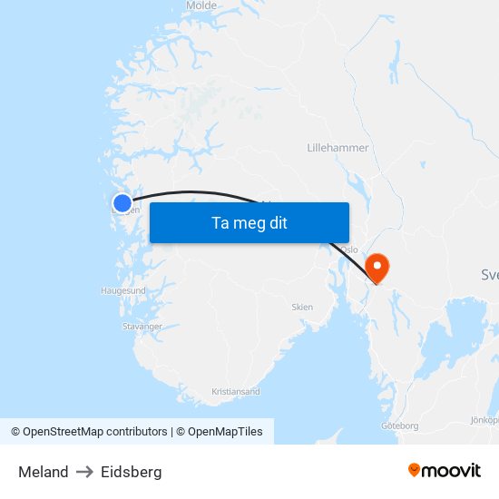 Meland to Eidsberg map