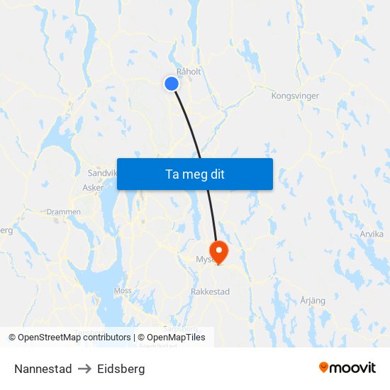 Nannestad to Eidsberg map
