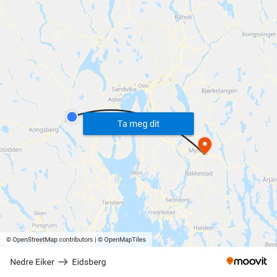 Nedre Eiker to Eidsberg map