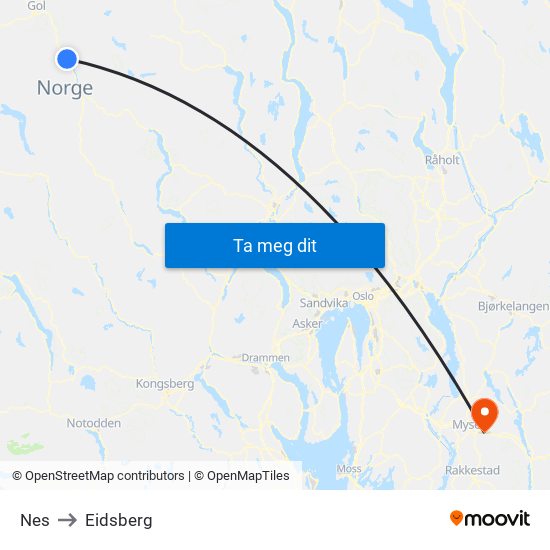 Nes to Eidsberg map