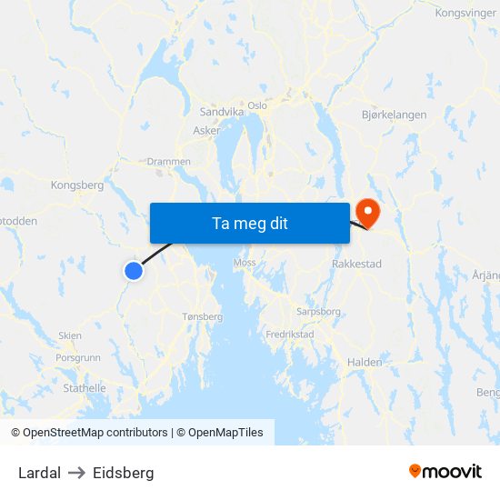 Lardal to Eidsberg map