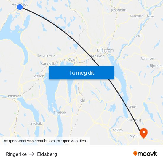 Ringerike to Eidsberg map