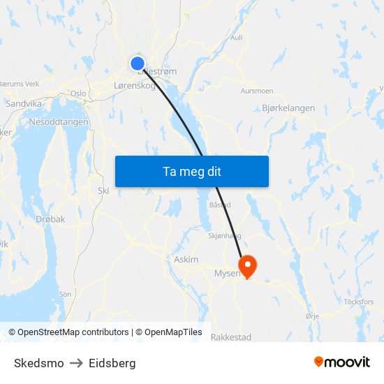 Skedsmo to Eidsberg map