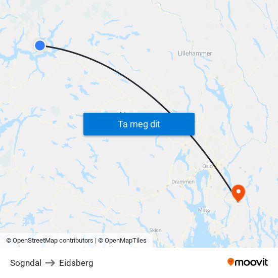 Sogndal to Eidsberg map