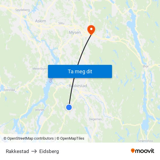 Rakkestad to Eidsberg map
