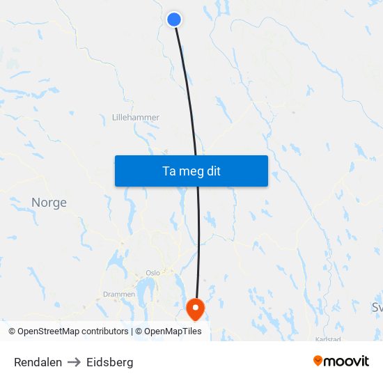 Rendalen to Eidsberg map