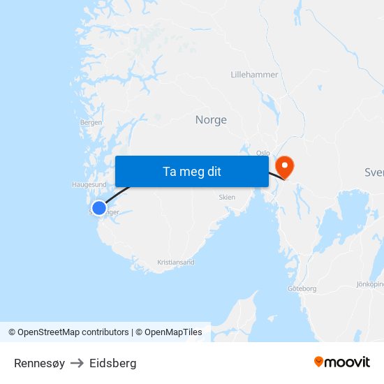 Rennesøy to Eidsberg map