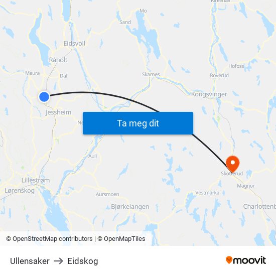 Ullensaker to Eidskog map