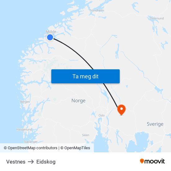 Vestnes to Eidskog map