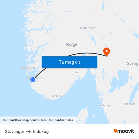 Stavanger to Eidskog map