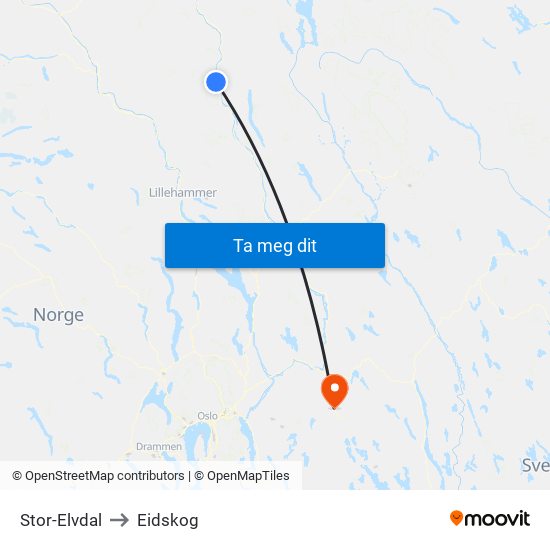 Stor-Elvdal to Eidskog map