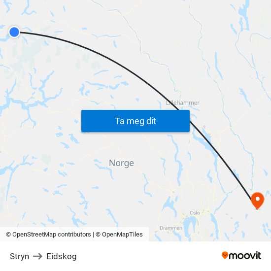 Stryn to Eidskog map