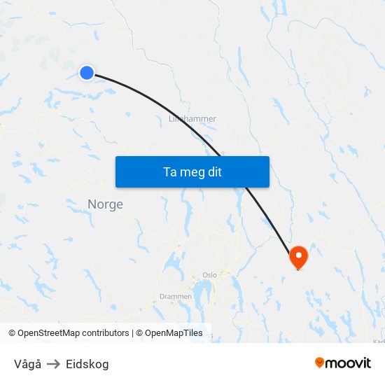 Vågå to Eidskog map