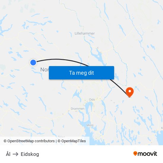 Ål to Eidskog map