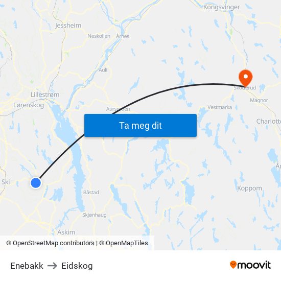 Enebakk to Eidskog map