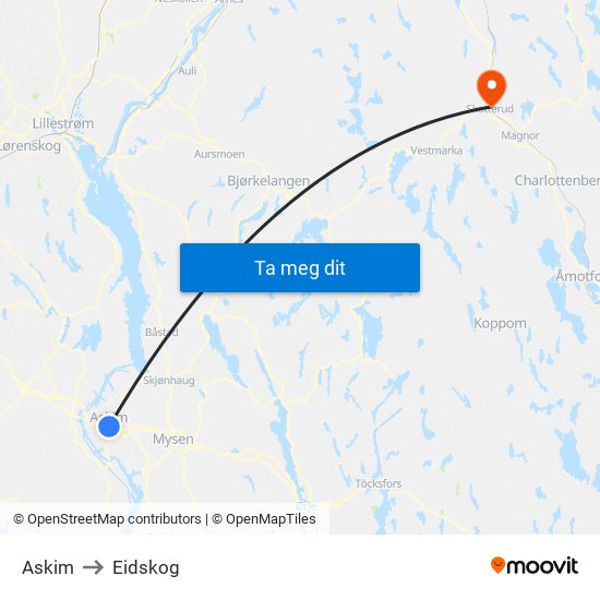Askim to Eidskog map
