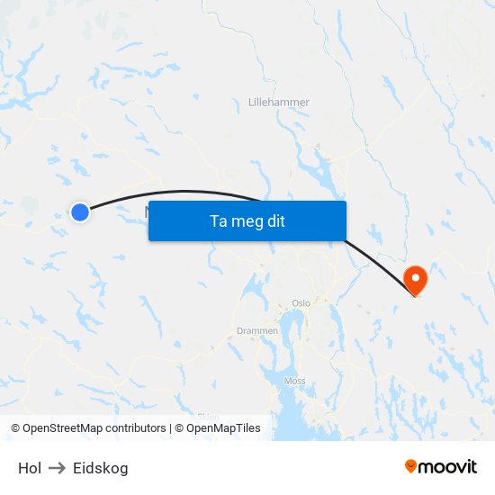 Hol to Eidskog map