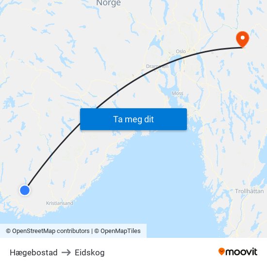 Hægebostad to Eidskog map