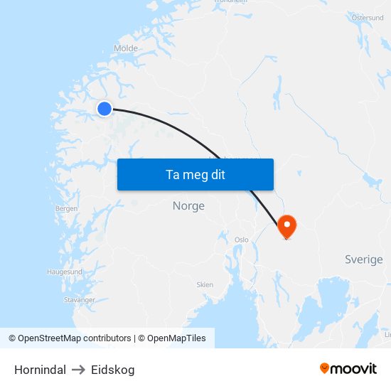Hornindal to Eidskog map