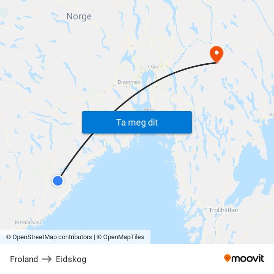 Froland to Eidskog map
