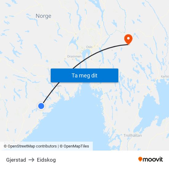 Gjerstad to Eidskog map