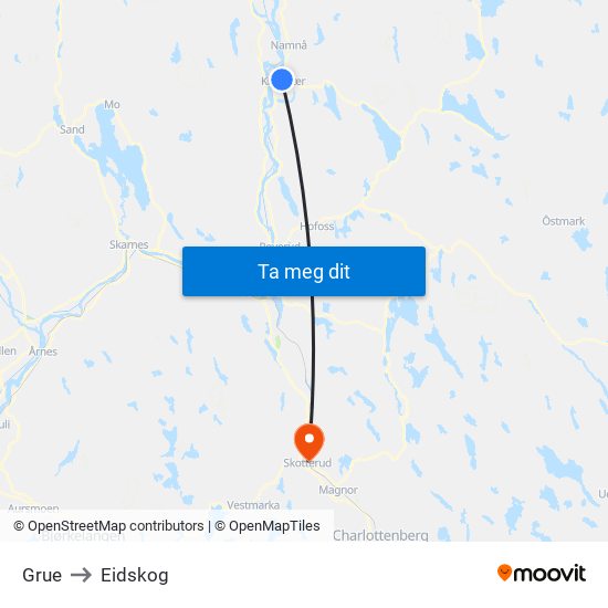 Grue to Eidskog map