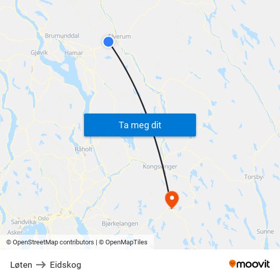 Løten to Eidskog map