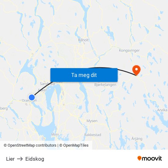 Lier to Eidskog map