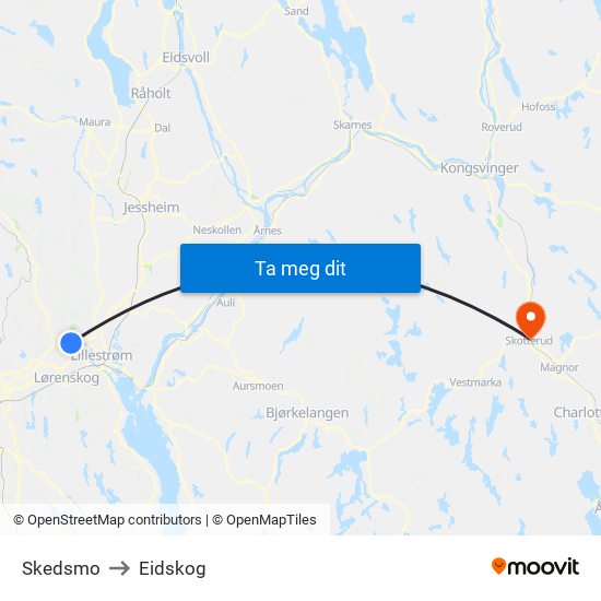 Skedsmo to Eidskog map