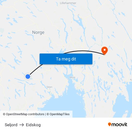 Seljord to Eidskog map