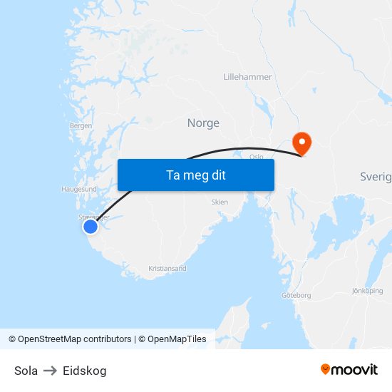 Sola to Eidskog map