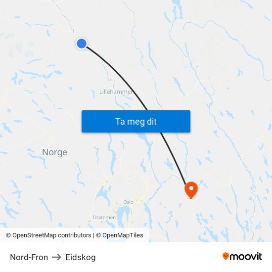 Nord-Fron to Eidskog map