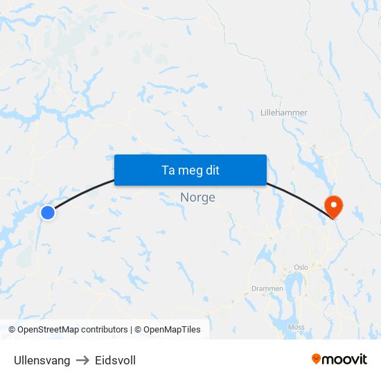 Ullensvang to Eidsvoll map