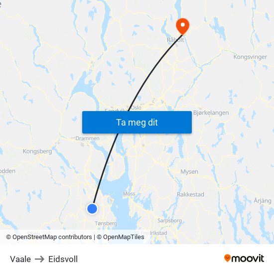 Vaale to Eidsvoll map