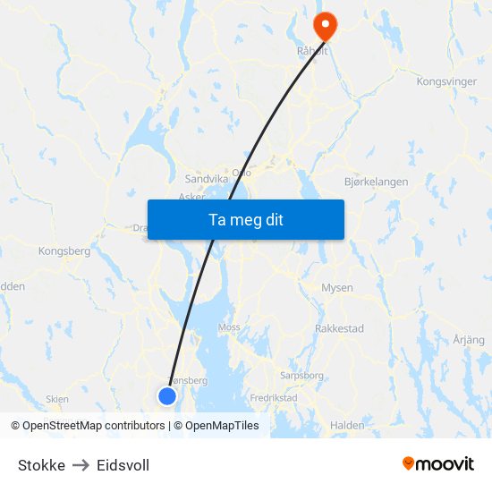 Stokke to Eidsvoll map