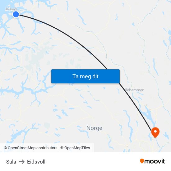 Sula to Eidsvoll map