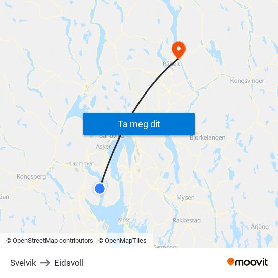 Svelvik to Eidsvoll map
