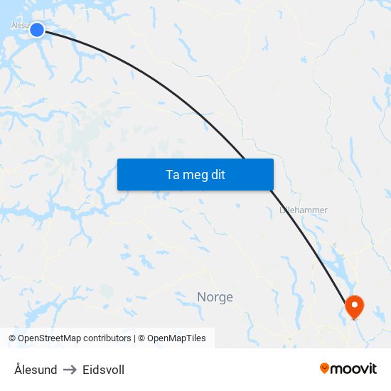 Ålesund to Eidsvoll map
