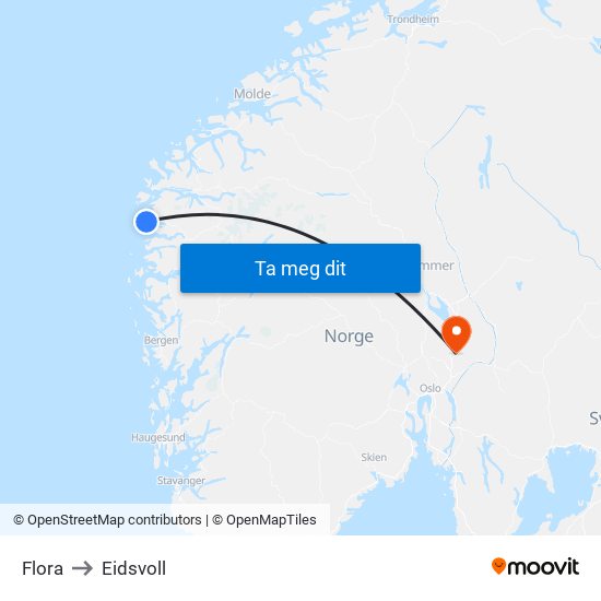 Flora to Eidsvoll map