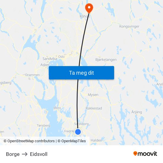 Borge to Eidsvoll map