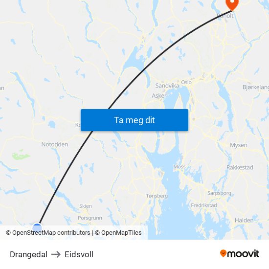 Drangedal to Eidsvoll map