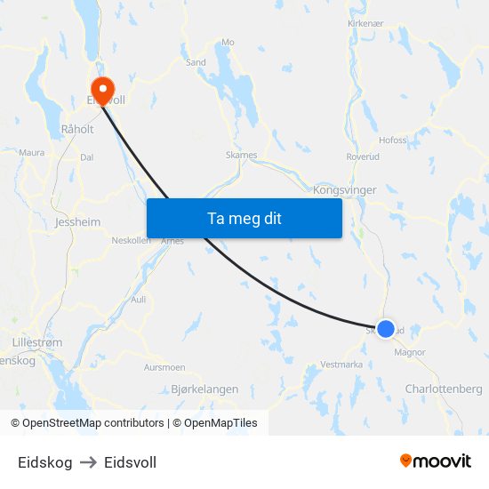 Eidskog to Eidsvoll map