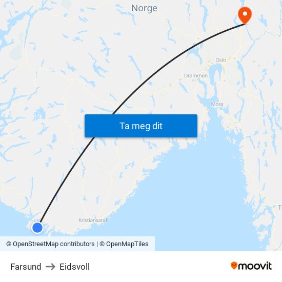 Farsund to Eidsvoll map