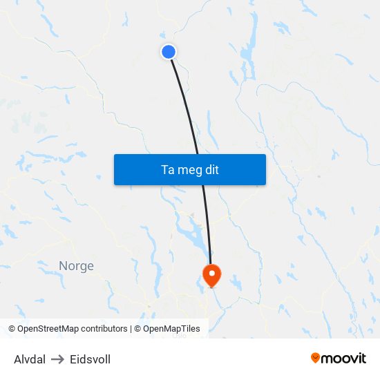 Alvdal to Eidsvoll map