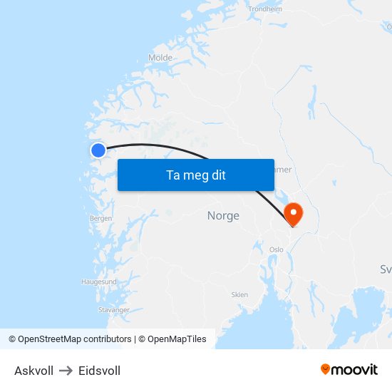 Askvoll to Eidsvoll map