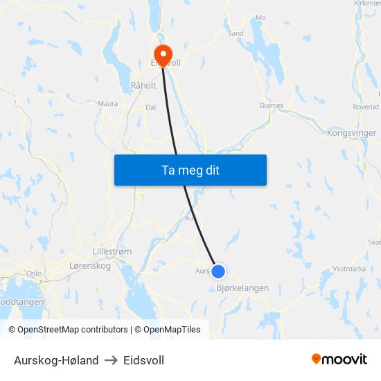 Aurskog-Høland to Eidsvoll map