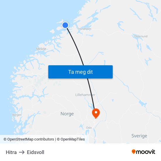 Hitra to Eidsvoll map