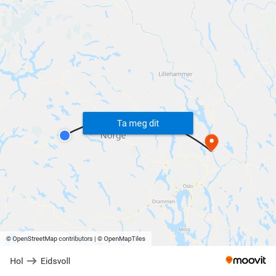 Hol to Eidsvoll map