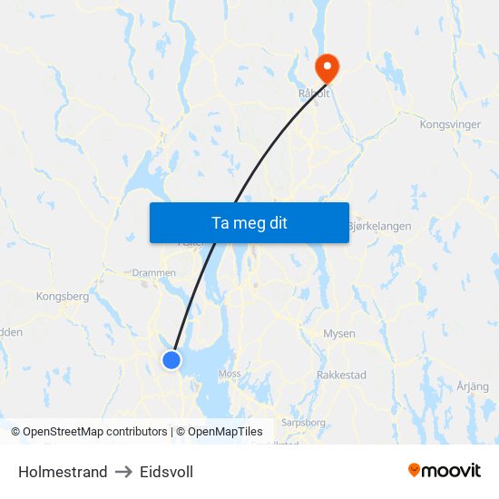 Holmestrand to Eidsvoll map